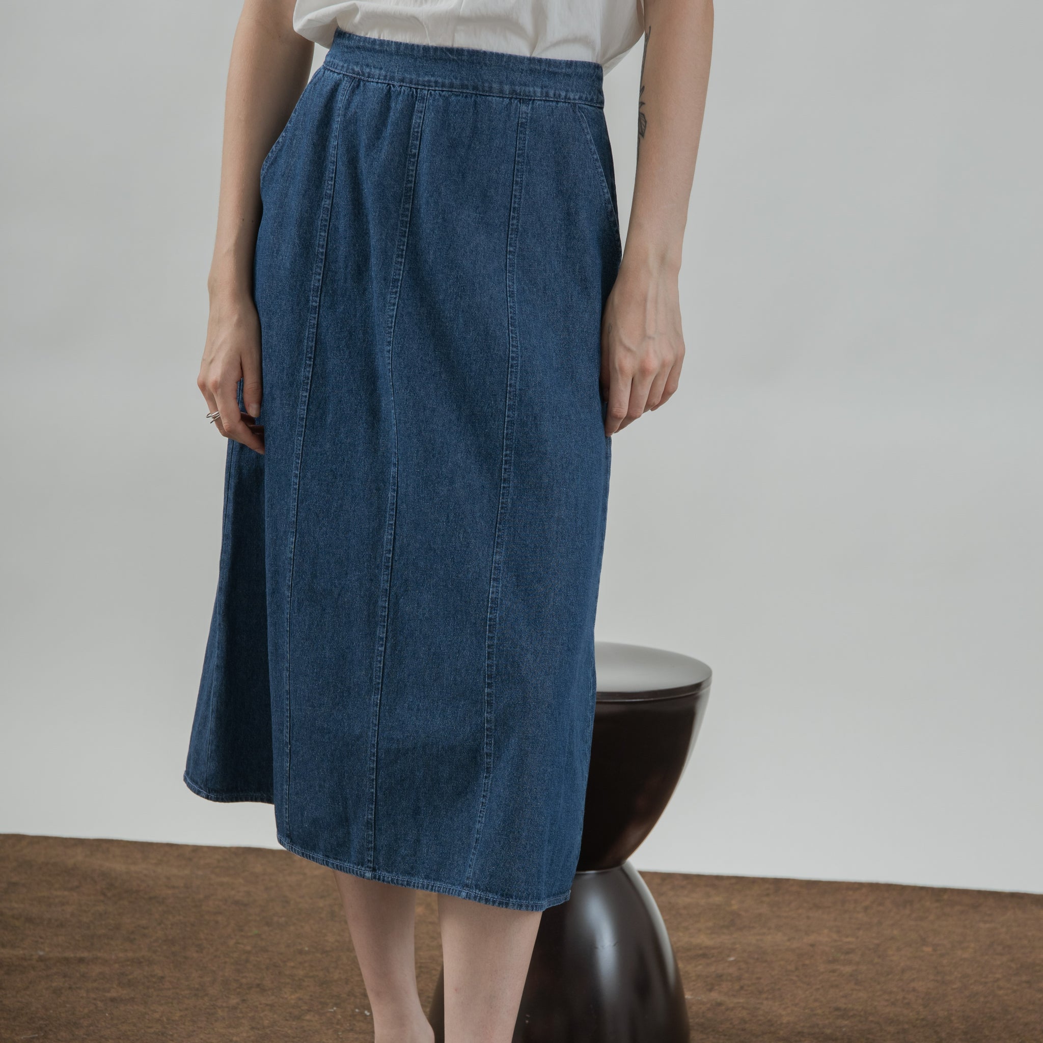 High Waist Denim Flare Skirt (Denim)