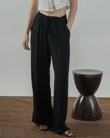 Alexa Linen Drawstring Trousers (Black)