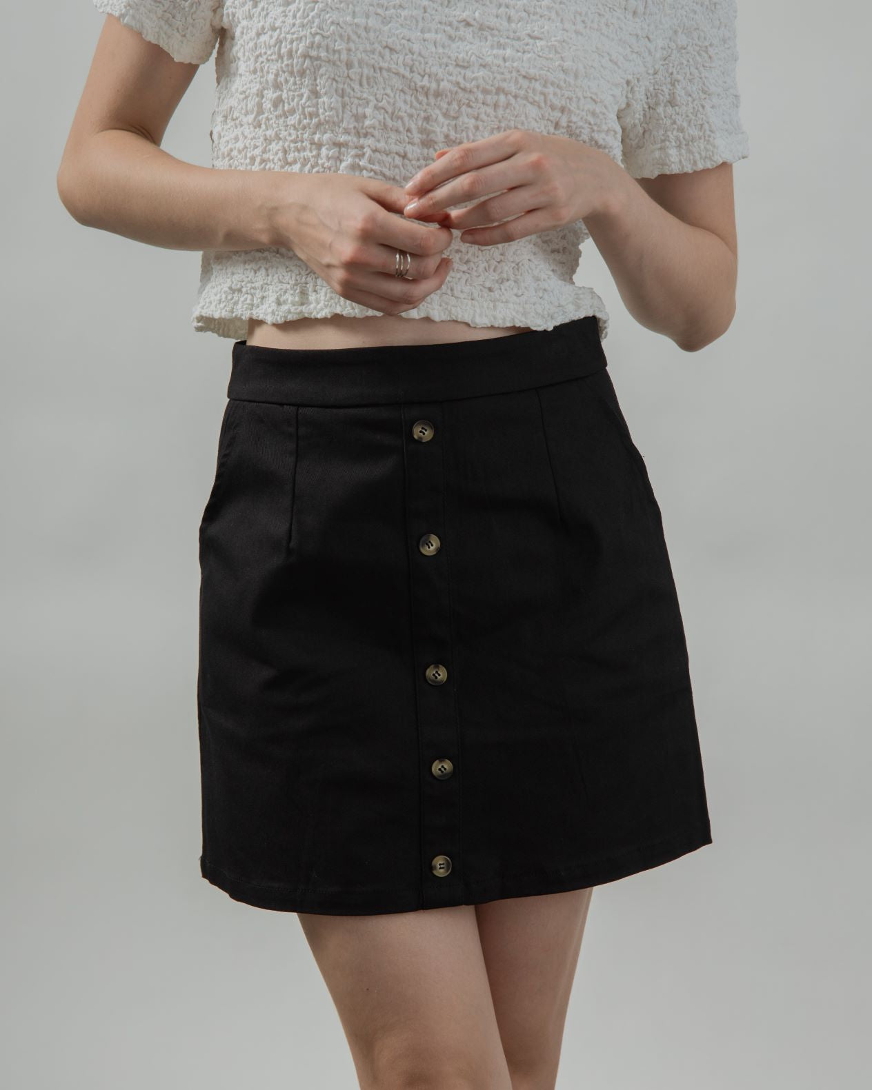 Button Down A-Line Skirt (Black)