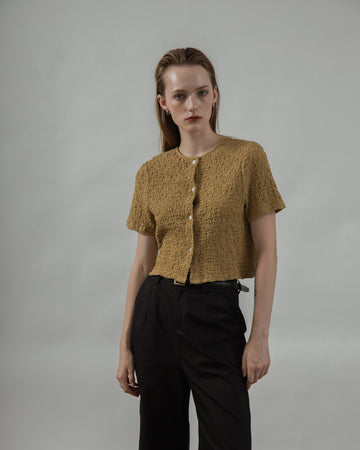 Two Way Wrinkle Short Sleeve Top (Golden Palm)