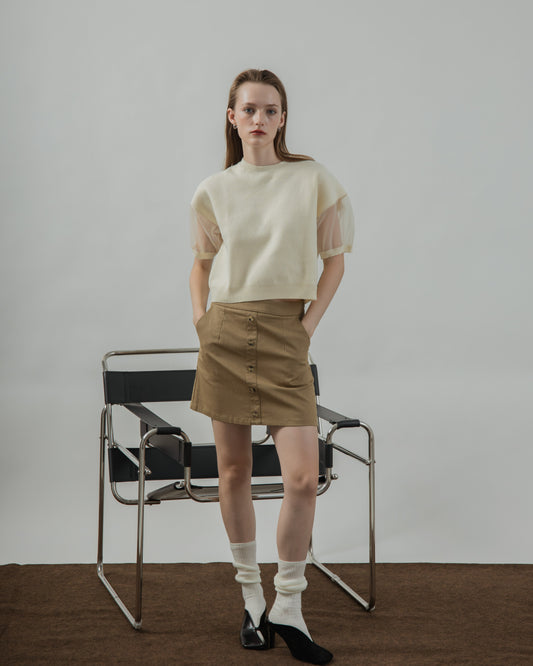 Button Down A-Line Skirt (Khaki)