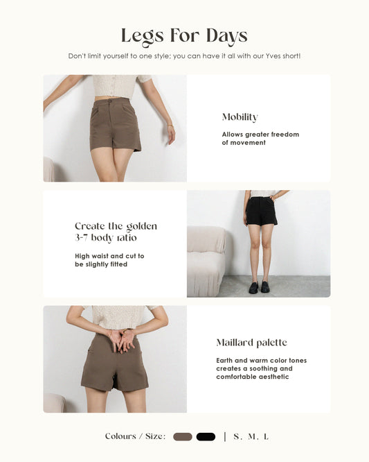 Yves Wide Legs Shorts (Khaki Brown)