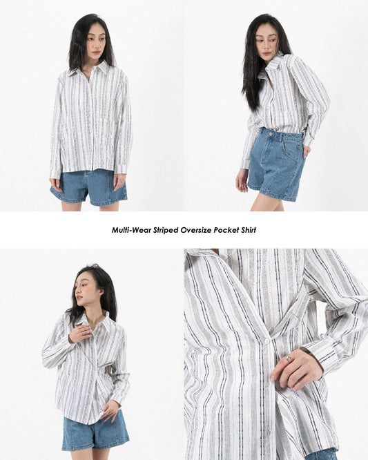 Multi-Wear Striped Oversize Pocket Shirt (Striped)