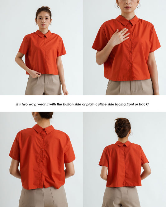 Two Way Cutline Cropped Shirt (Rust)