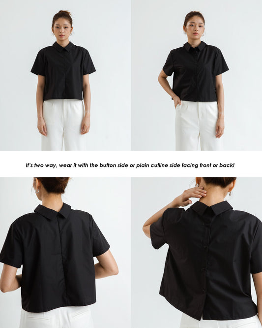 Two Way Cutline Cropped Shirt (Black)