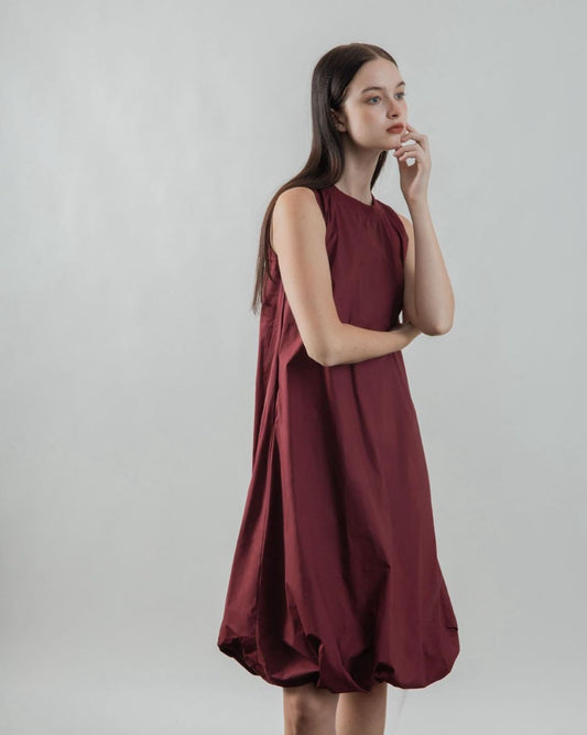 Sleeveless Puffy Dress (Maroon)