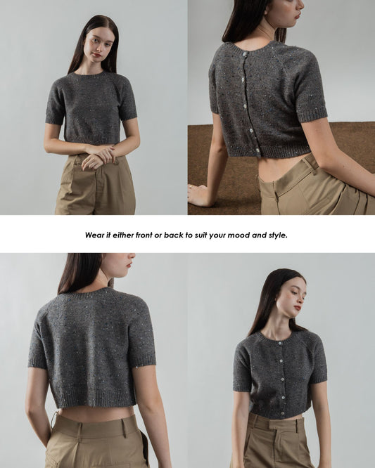 Button Down Two Way Knit Top (Grey Mix)