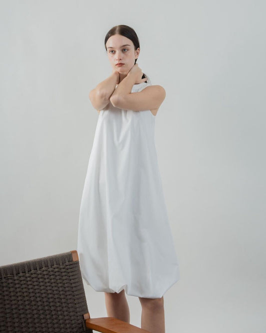 Sleeveless Puffy Dress (White)