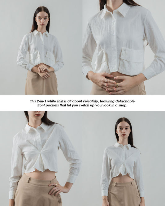 Detachable Pocket Collared Shirt (White)