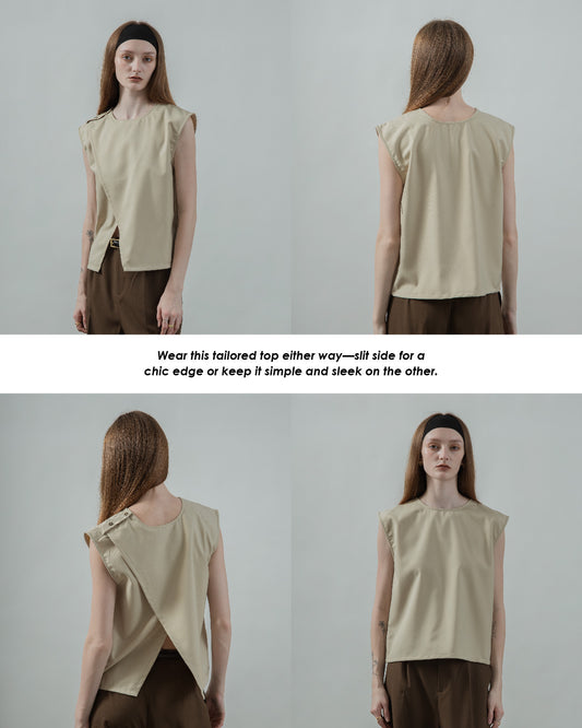 Two Way Overlap Tailored Top (Beige)