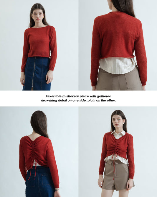 Layla Drawstring Long Sleeve Knit Top (Red)