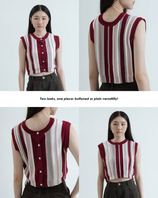 Two Way Sleeveless Striped Knit Top (Striped)