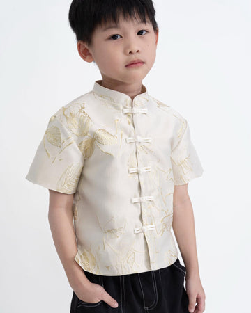 Boy Floral Gold Embroidery Tang Suit (Beige)