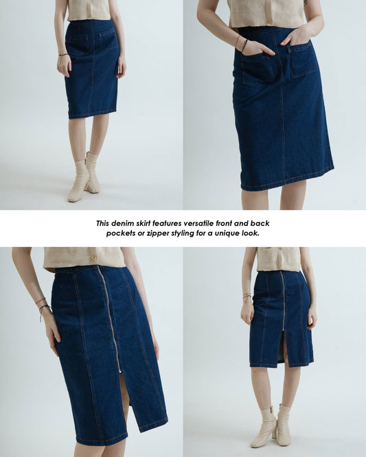 Multi-Wear Zipper Denim Skirt (Denim)