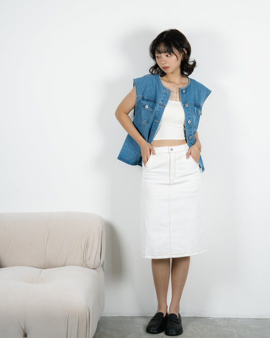 Oversize Pockets Denim Vest (Denim)