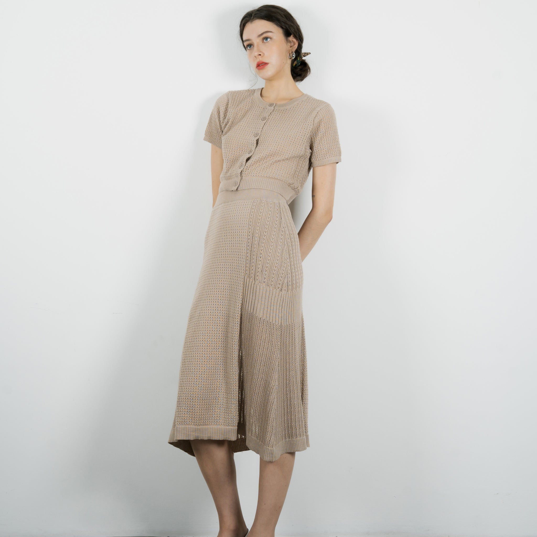 Eco Knitted A-line Skirt (Grey Brown)