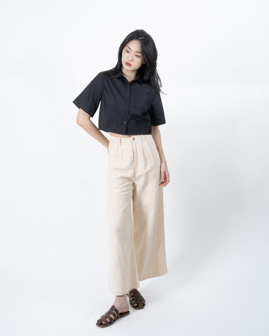 Short Sleeve Pocket Crop Shirt (Black)