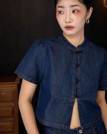 Modern Cheongsam Denim Top (Denim)