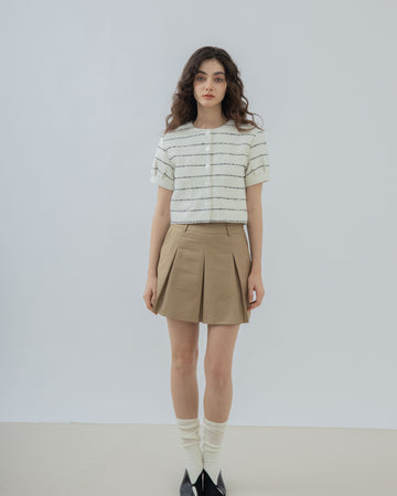 Short Sleeve Stripes Pocket Blouse (White Stripes)