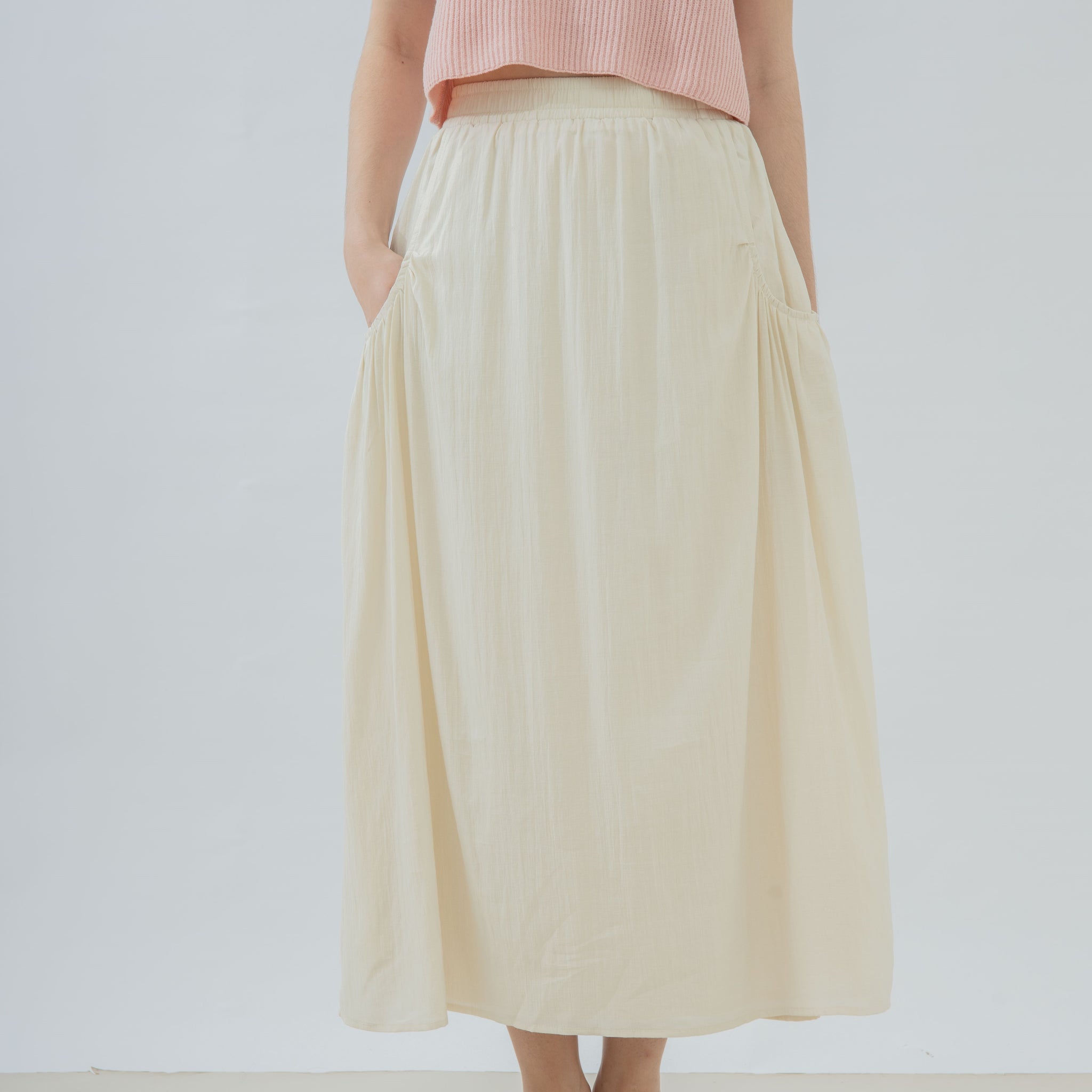 Pocket Detail Elastic Flare Skirt (Beige)