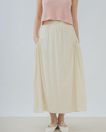 Pocket Detail Elastic Flare Skirt (Beige)