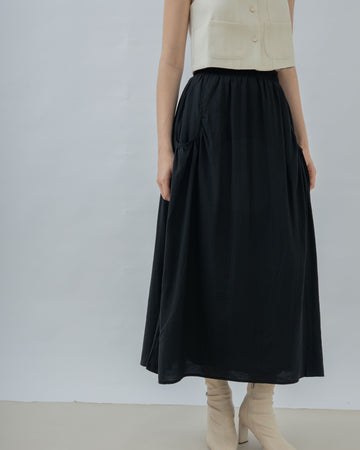 Pocket Detail Elastic Flare Skirt (Black)