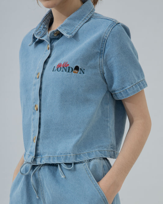 LULU Hello London Denim Crop Top (Denim)