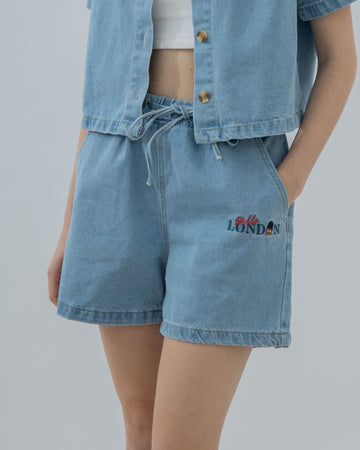 LULU Hello London Drawstring Denim Shorts (Denim)