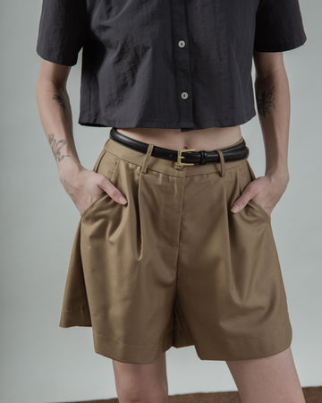 High Waist Elastic Tailored Shorts (Khaki Brown)