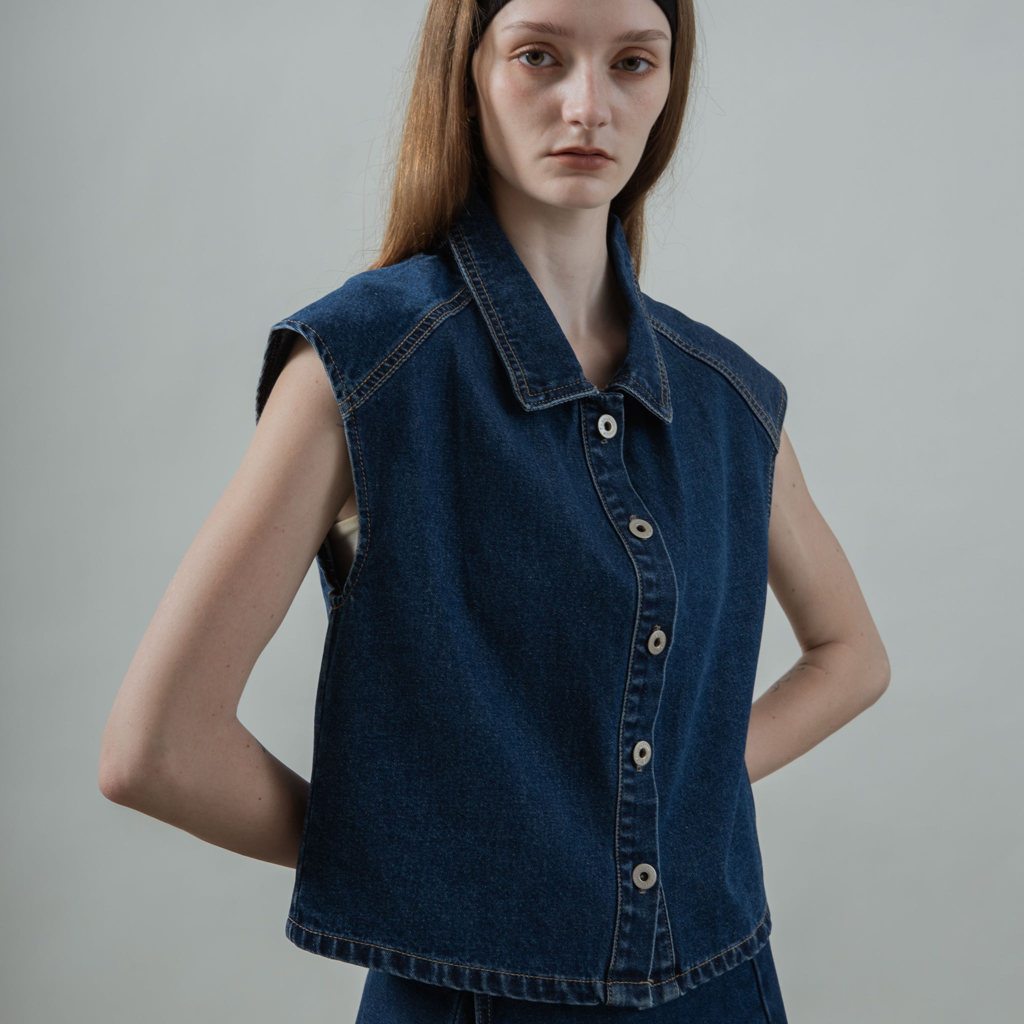 Dolman Sleeve Denim Vest (Denim)