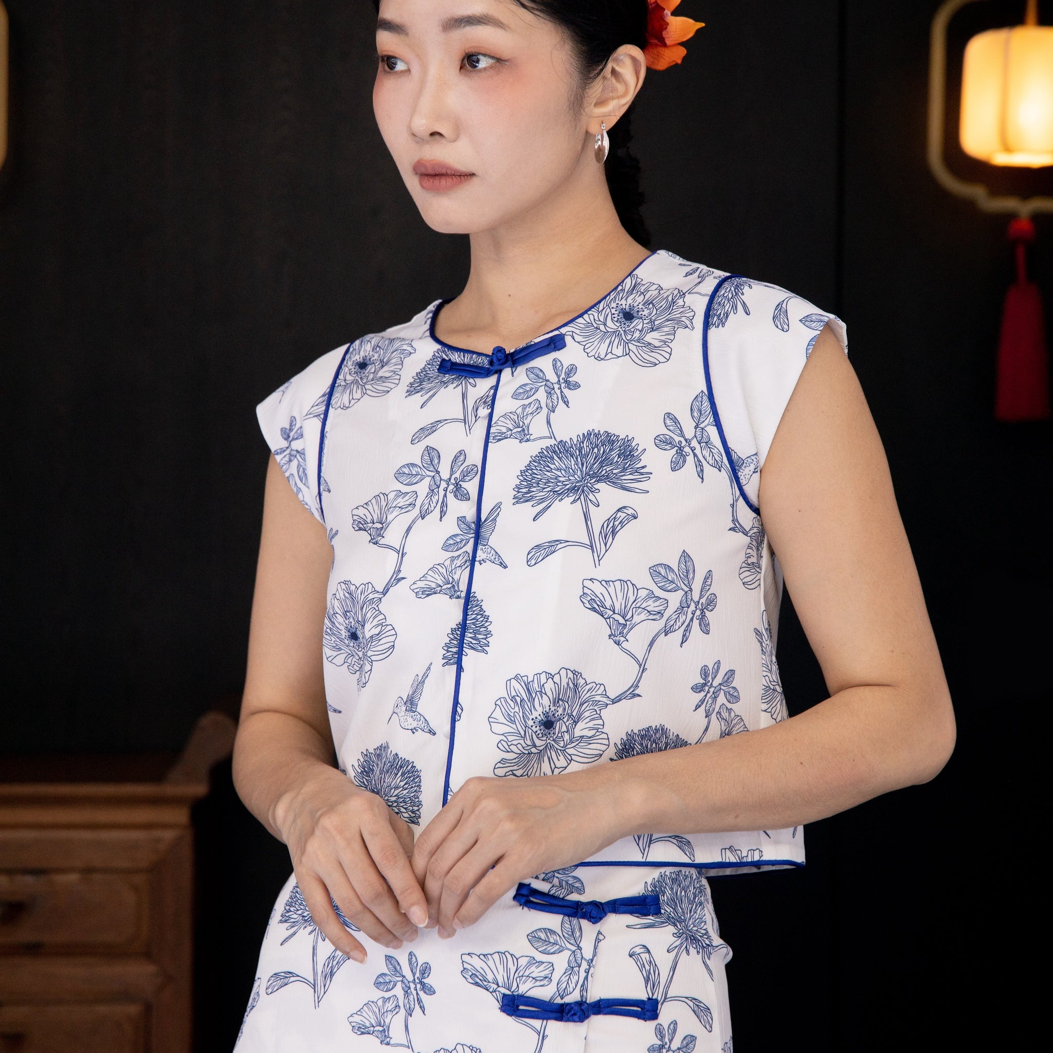 Porcelain Grace Chinese Knot Blouse (Printed)