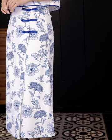 Porcelain Grace Overlap Maxi Skirt (Printed)