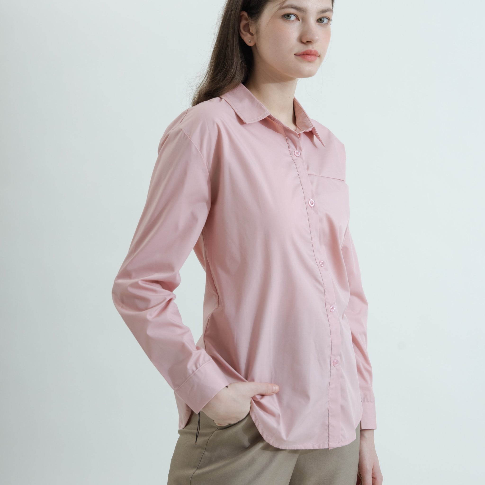 Hidden Pocket Boyfriend Shirt (Pink)