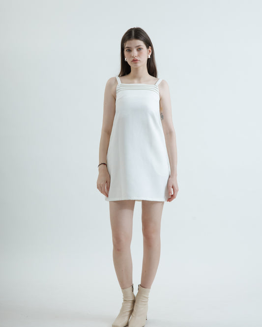 Stella Pleated Front Strappy Dress (White)