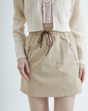 Zipper Pocket Drawstring Mini Cargo Skirt (Khaki)