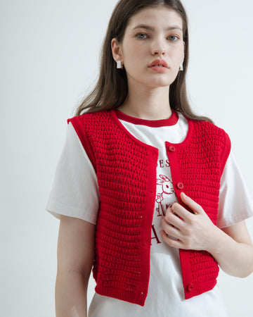 Eco Hollow Knit Top (Red)