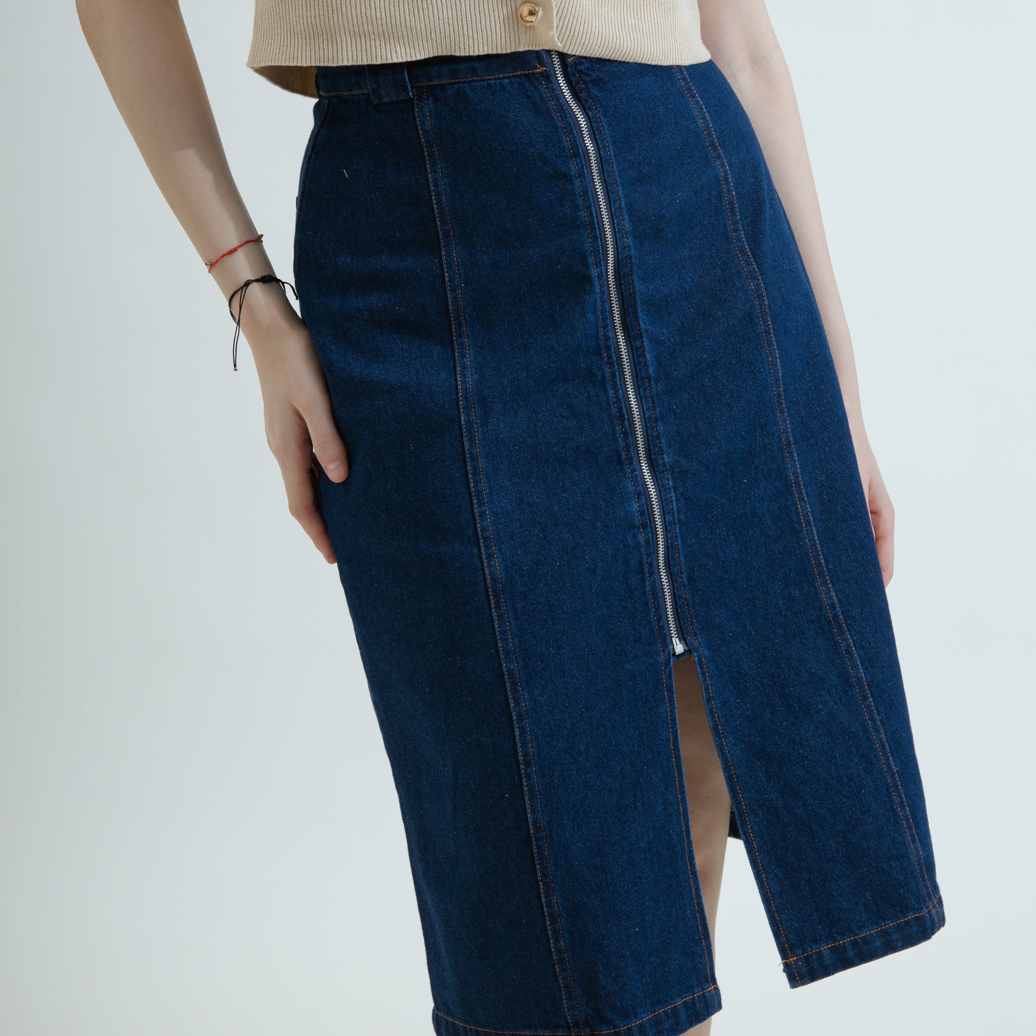 Multi-Wear Zipper Denim Skirt (Denim)