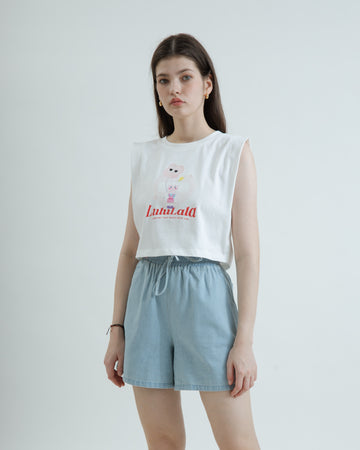 LULULALA Graphic Sleeveless Crop Top (White)