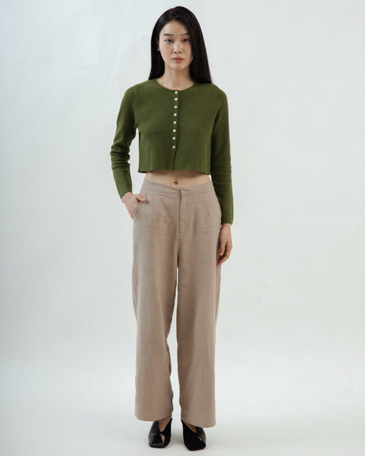 Thalia Linen Relaxed Trousers (Khaki)