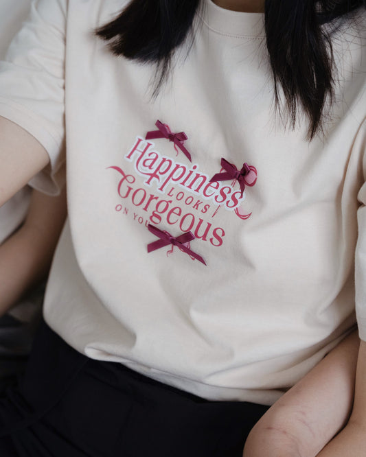 Happiness Ribbon Tee (Beige)