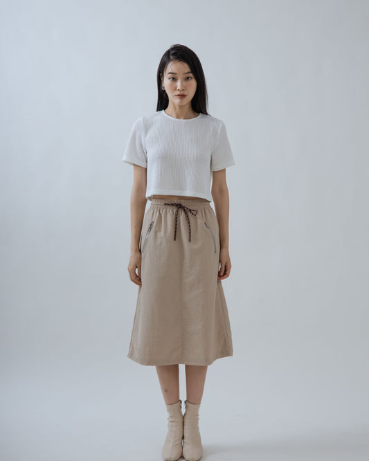 Casual Drawstring Cargo Midi Skirt (Khaki)