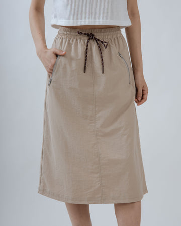 Casual Drawstring Cargo Midi Skirt (Khaki)