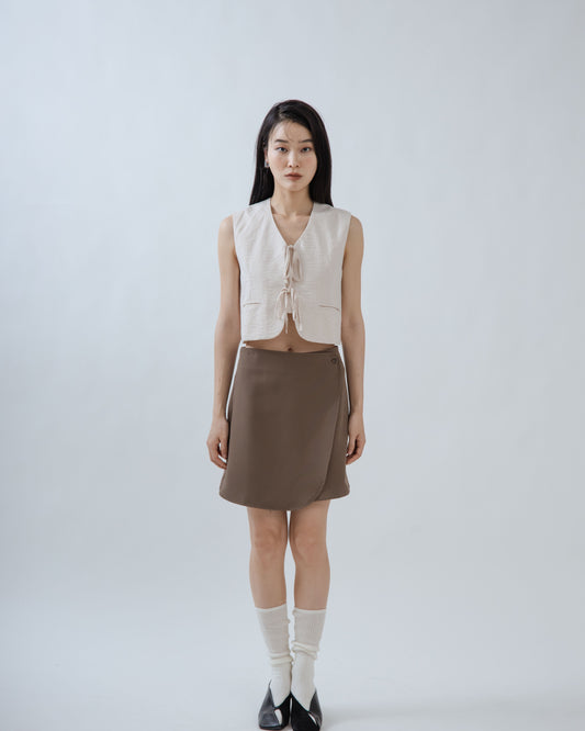 Overlap Button A Line Mini Skirt (Brown)