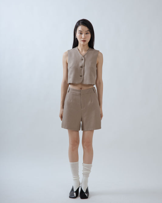 High Waist Tailored A Line Shorts (Khaki)