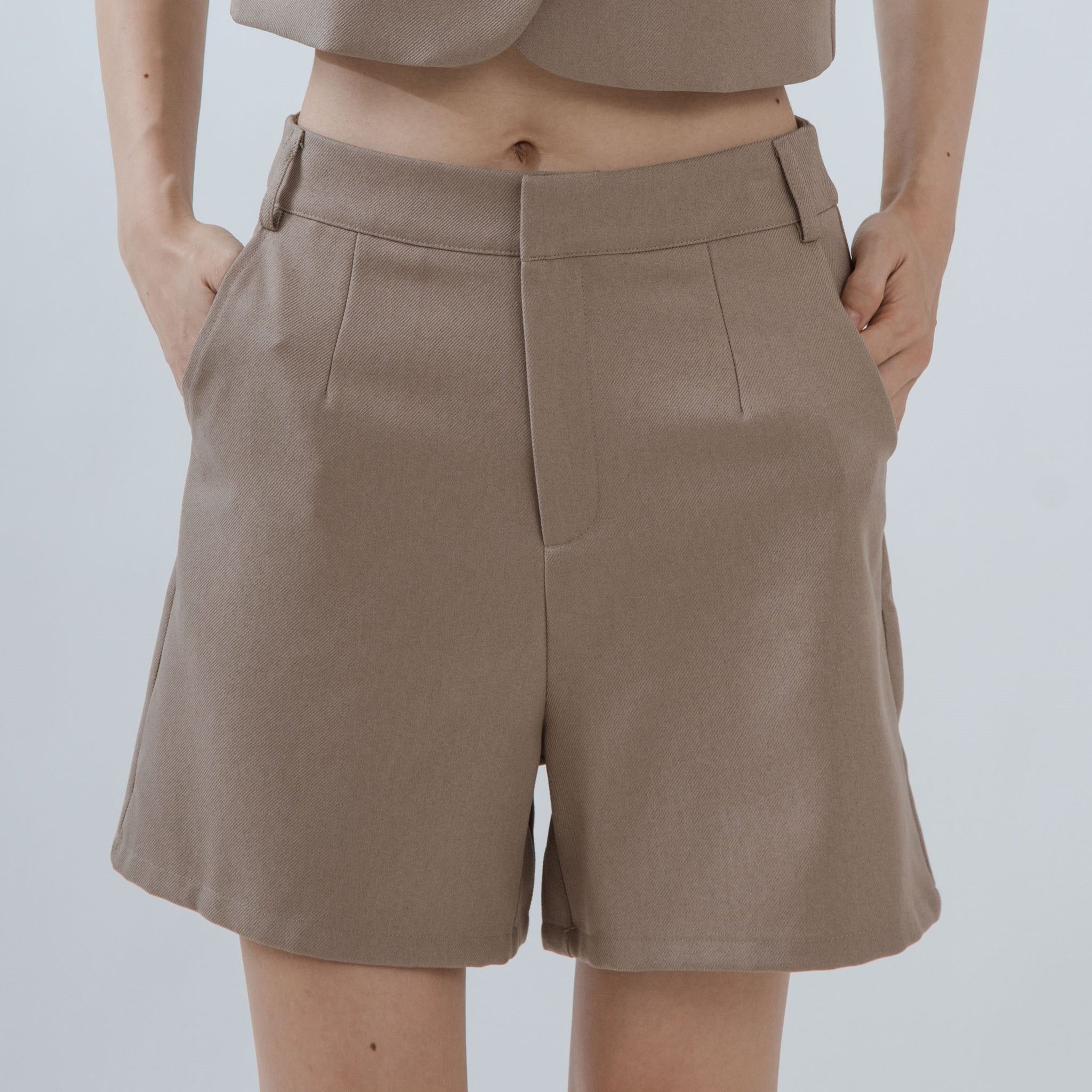 High Waist Tailored A Line Shorts (Khaki)