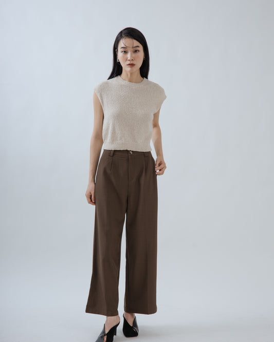 Round Neck Texture Knit Top (Beige)